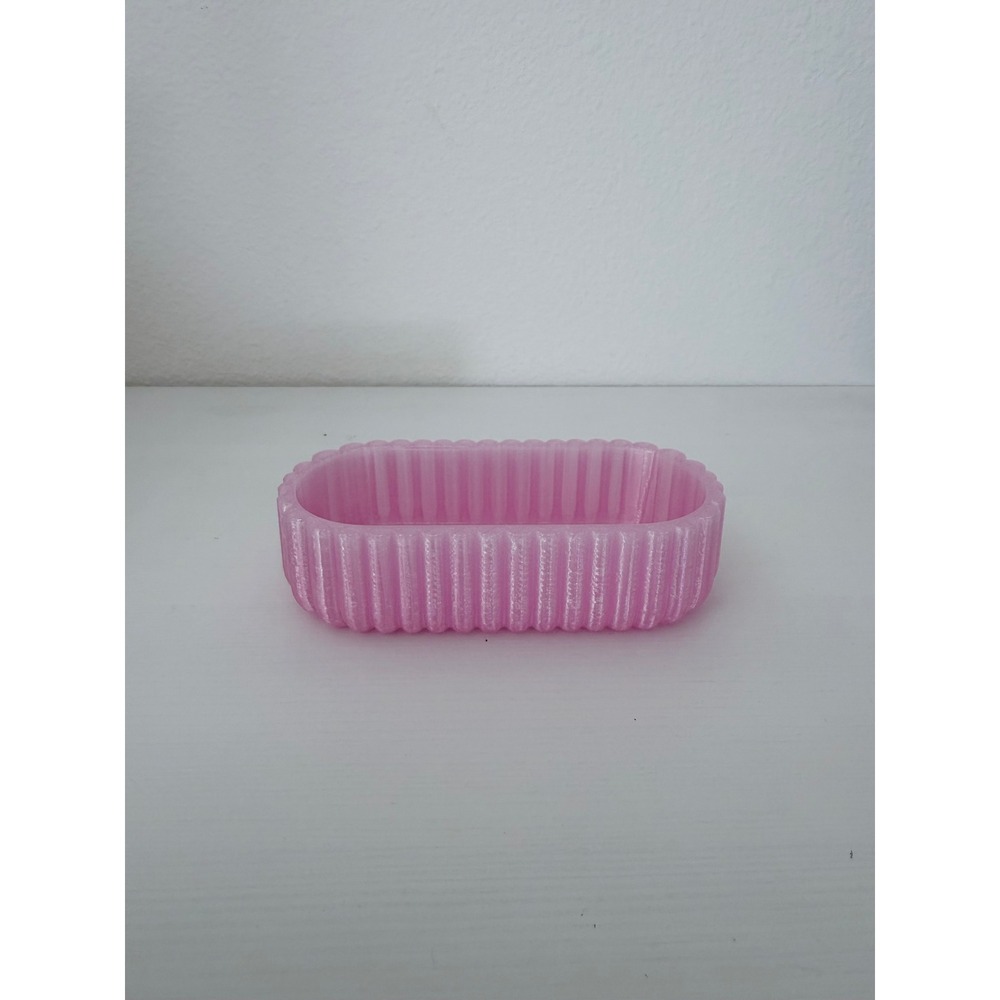Pink Scalloped Oval Vanity Trinket Tray Minimalist Decor Women